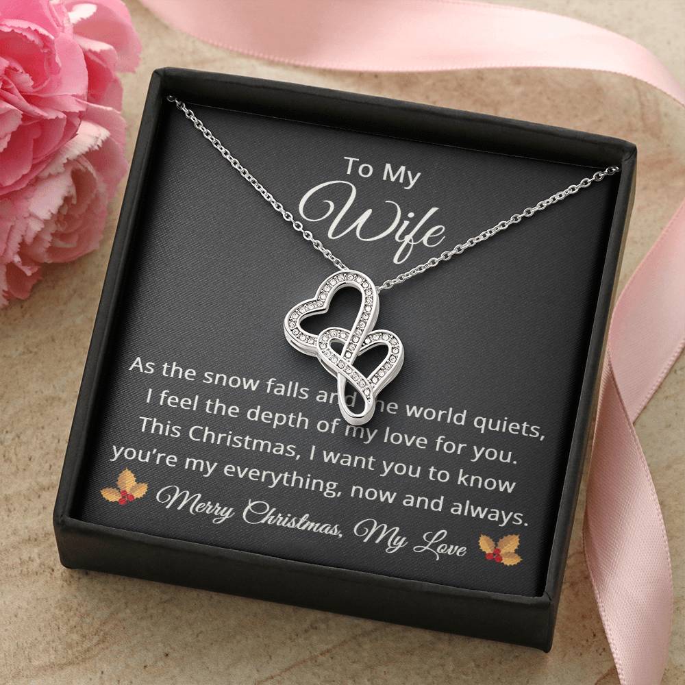 To My Wife Necklace Merry Christmas Gift from Husband Emotional Sentimental Romantic Love My Everything Always Heart to Heart Pendant