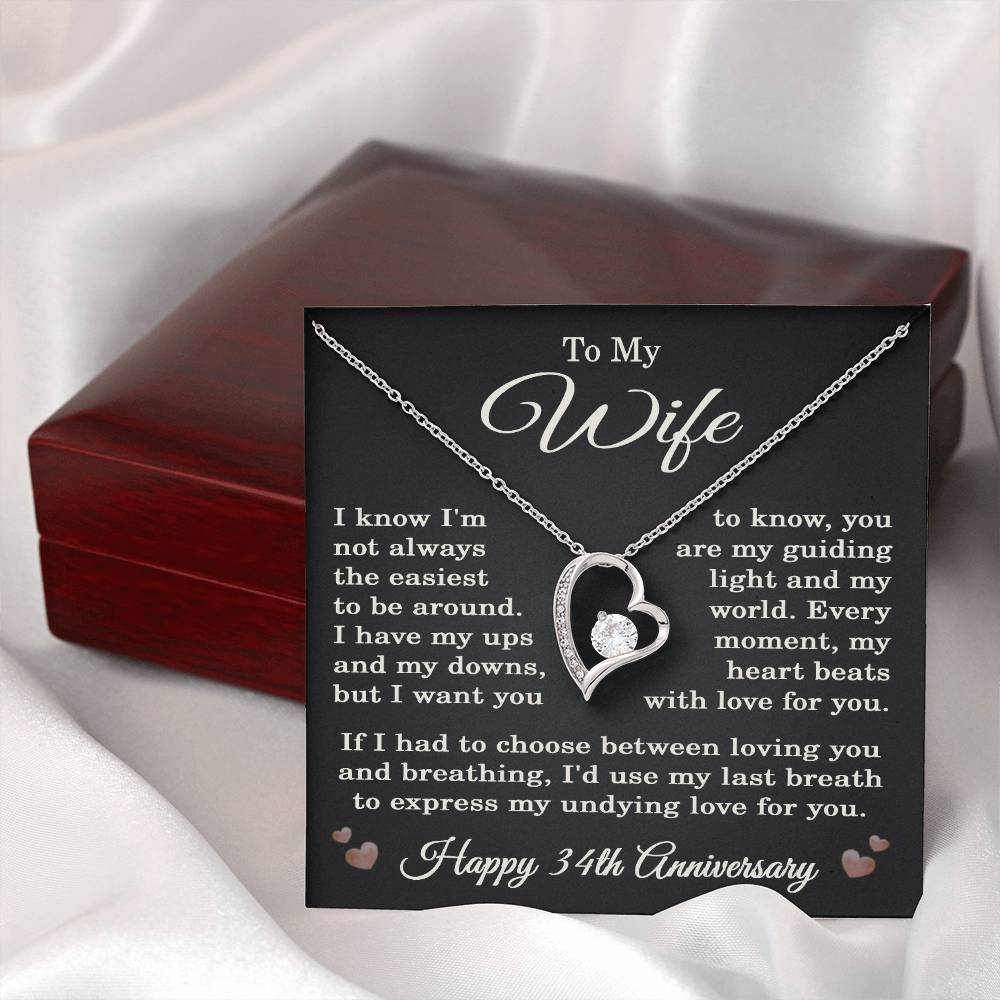 34th Anniversary Necklace for Wife from Husband 34 Years Anniversary Jewelry for Her Women Forever Love Pendant