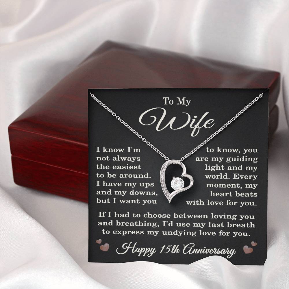 15th Anniversary Necklace for Wife from Husband 15 Years Anniversary Jewelry for Her Women Forever Love Pendant