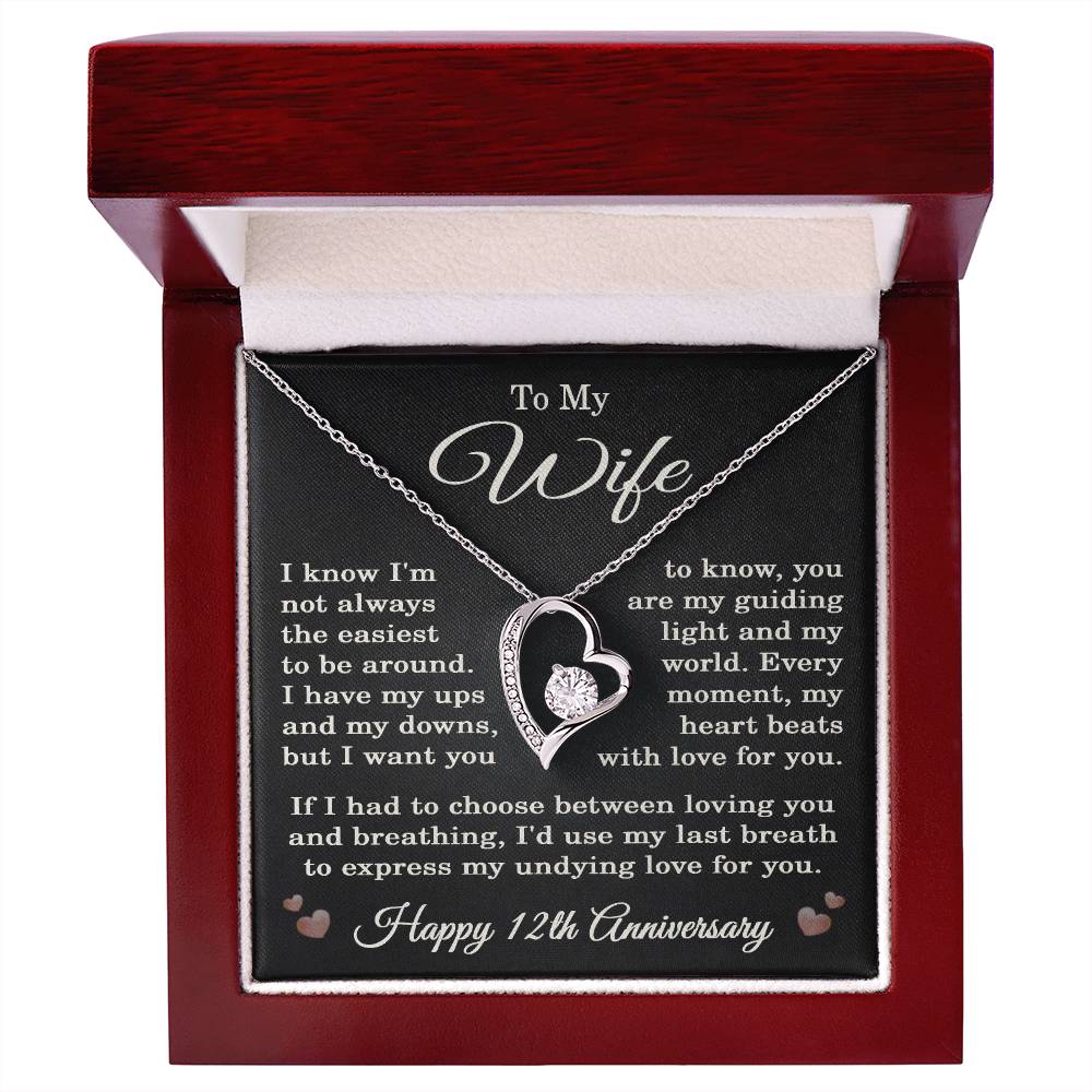 12th Anniversary Necklace for Wife from Husband 12 Years Anniversary Jewelry for Her Women Forever Love Pendant