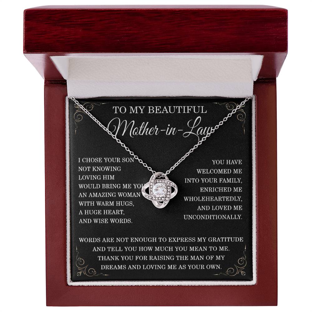 To My Beautiful Mother in Law Necklace Mother-in-law Christmas Gift from Son-in-Law Mother in law Birthday Gift Thank You for Raising the Man of My Dreams Mother-in-law Love Knot Necklace