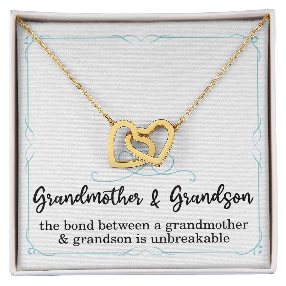 Grandmother Christmas Gift from Grandson Grandmother Necklace The Bond Between a Grandmother and Grandson is Unbreakable Grandma Interlocking Hearts Pendant