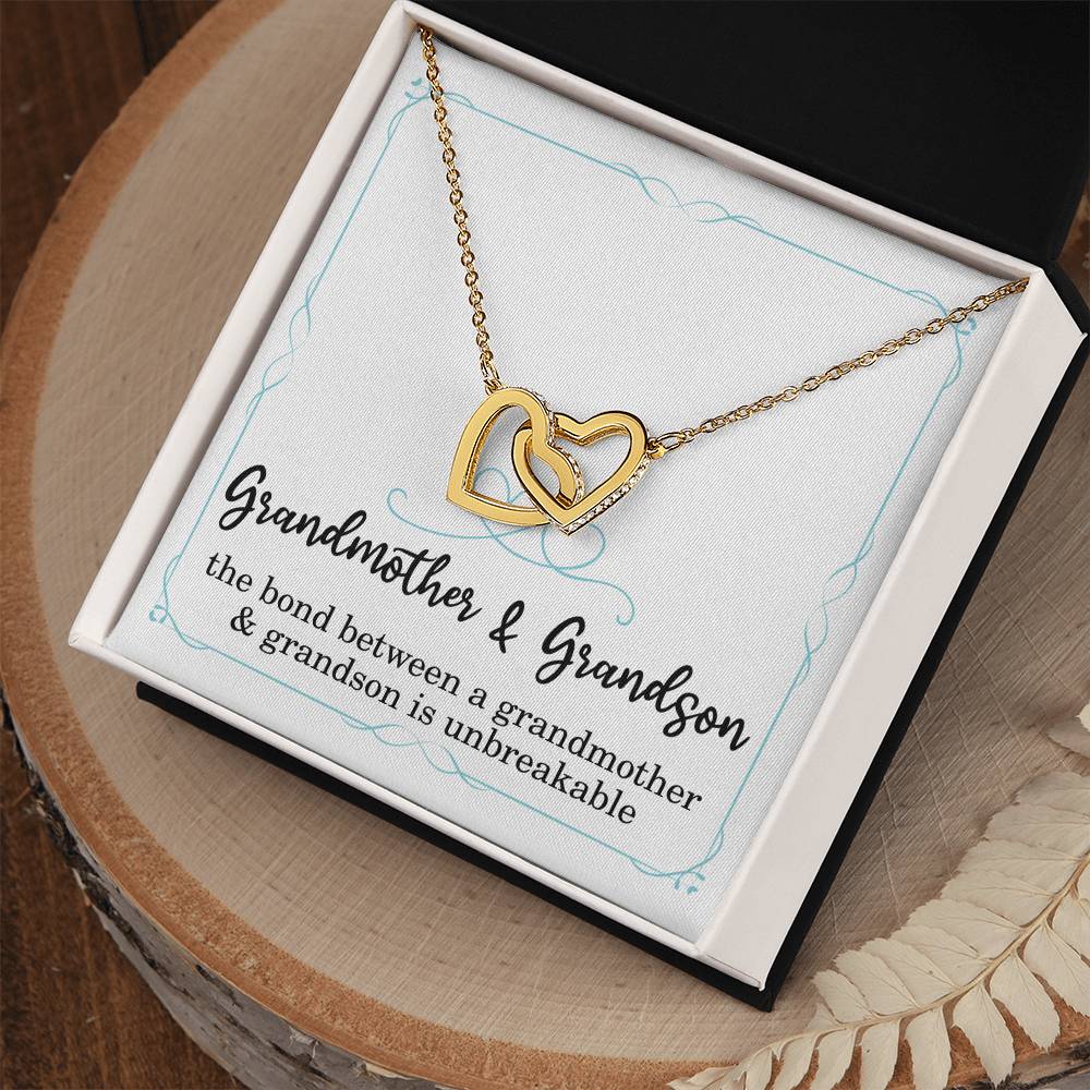 Grandmother Christmas Gift from Grandson Grandmother Necklace The Bond Between a Grandmother and Grandson is Unbreakable Grandma Interlocking Hearts Pendant