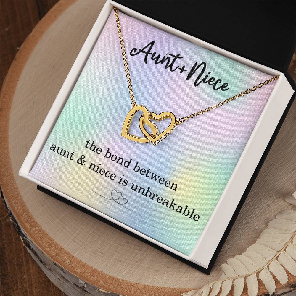 Aunt and Niece Necklace, Inspirational Gifts for Niece Birthday Christmas, Gifts from Aunt to Niece with Unbreakable Bond Quote, Interlocking Hearts Necklace