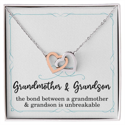 Grandmother Christmas Gift from Grandson Grandmother Necklace The Bond Between a Grandmother and Grandson is Unbreakable Grandma Interlocking Hearts Pendant