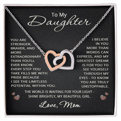 To My Daughter from Mom Necklace Love Mom Gift Heart Pendant Jewelry Christmas Birthday Graduation