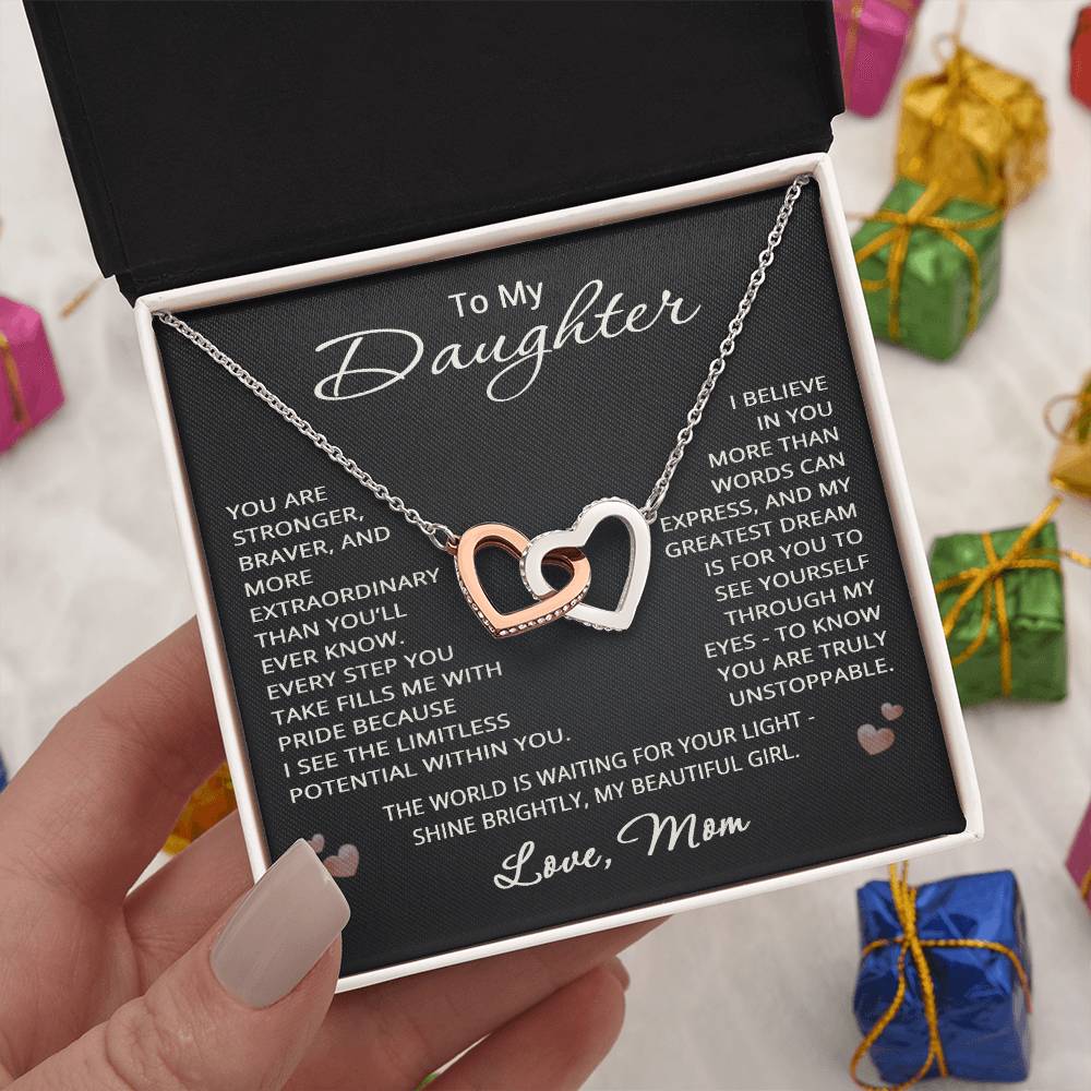 To My Daughter from Mom Necklace Love Mom Gift Heart Pendant Jewelry Christmas Birthday Graduation