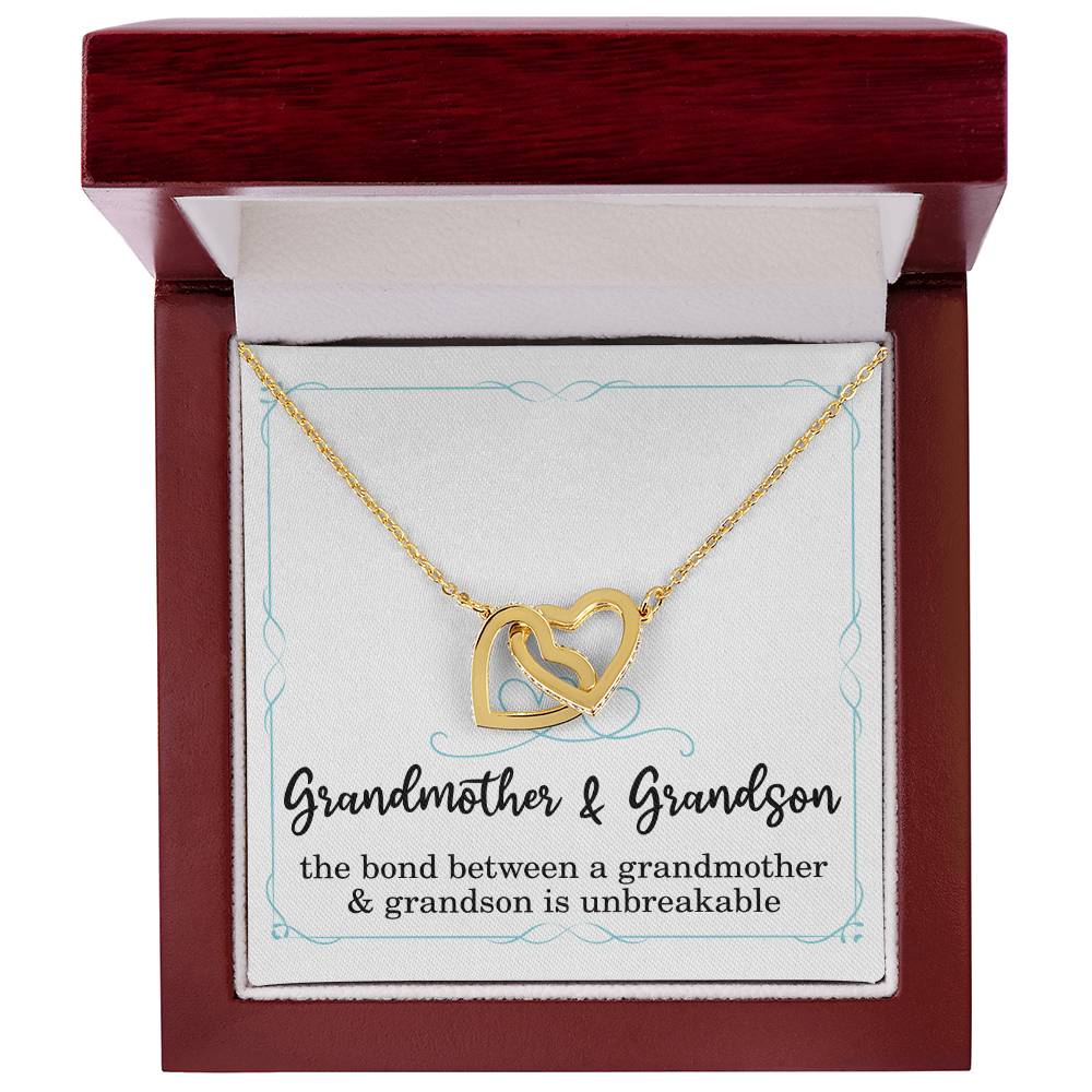 Grandmother Christmas Gift from Grandson Grandmother Necklace The Bond Between a Grandmother and Grandson is Unbreakable Grandma Interlocking Hearts Pendant