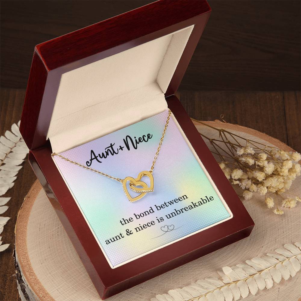 Aunt and Niece Necklace, Inspirational Gifts for Niece Birthday Christmas, Gifts from Aunt to Niece with Unbreakable Bond Quote, Interlocking Hearts Necklace