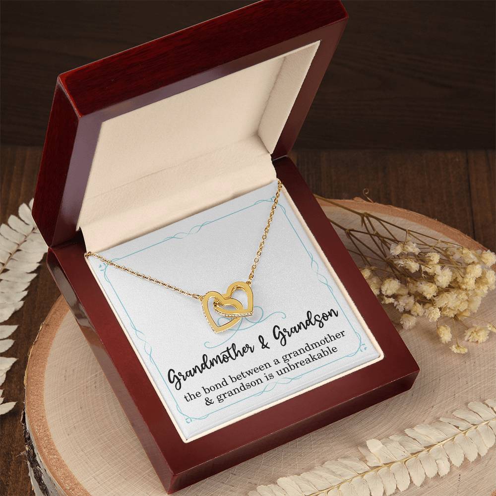 Grandmother Christmas Gift from Grandson Grandmother Necklace The Bond Between a Grandmother and Grandson is Unbreakable Grandma Interlocking Hearts Pendant