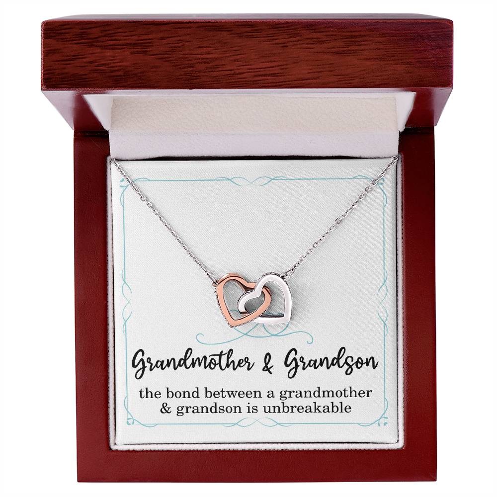 Grandmother Christmas Gift from Grandson Grandmother Necklace The Bond Between a Grandmother and Grandson is Unbreakable Grandma Interlocking Hearts Pendant