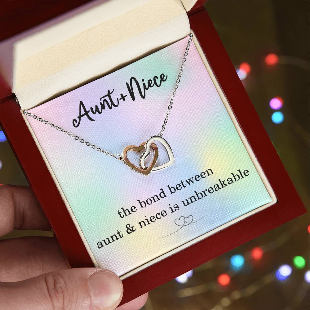 Aunt and Niece Necklace, Inspirational Gifts for Niece Birthday Christmas, Gifts from Aunt to Niece with Unbreakable Bond Quote, Interlocking Hearts Necklace