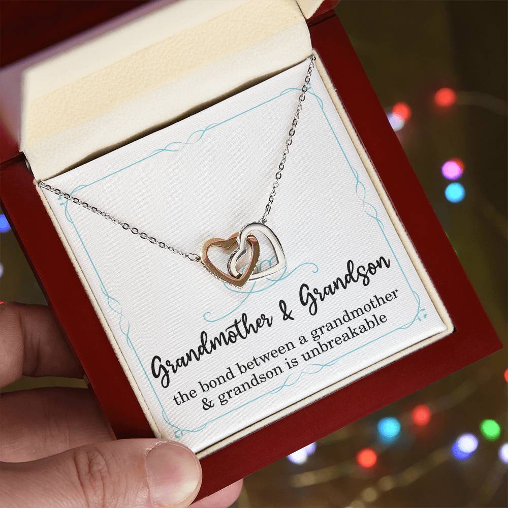 Grandmother Christmas Gift from Grandson Grandmother Necklace The Bond Between a Grandmother and Grandson is Unbreakable Grandma Interlocking Hearts Pendant