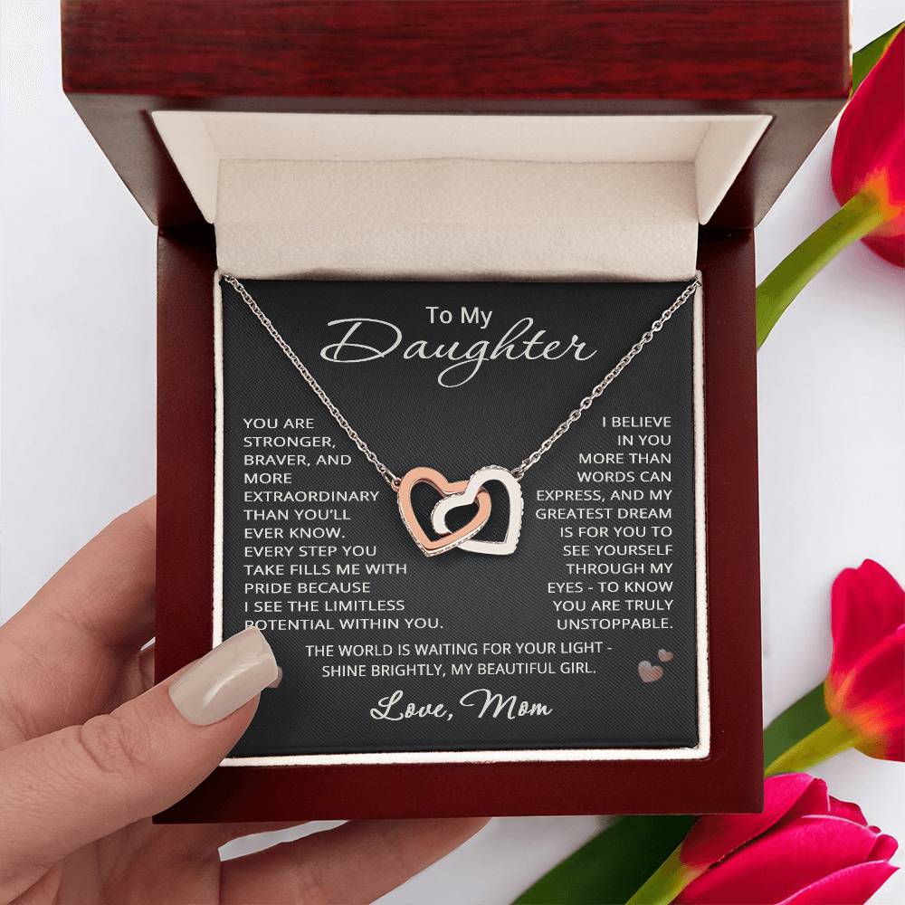 To My Daughter from Mom Necklace Love Mom Gift Heart Pendant Jewelry Christmas Birthday Graduation