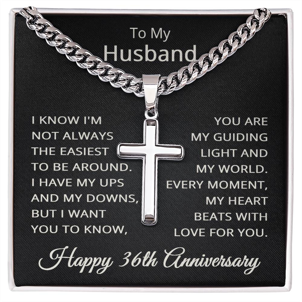 36th Anniversary Necklace for Husband 36 Years Anniversary Jewelry for Him Men Cuban Link Chain with Cross Pendant