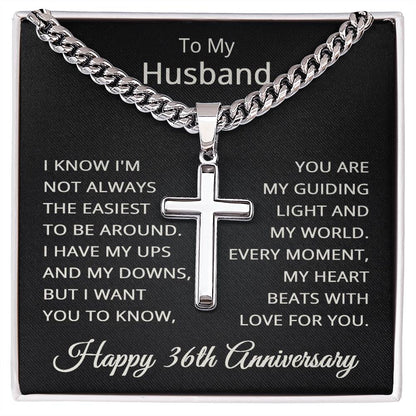 36th Anniversary Necklace for Husband 36 Years Anniversary Jewelry for Him Men Cuban Link Chain with Cross Pendant