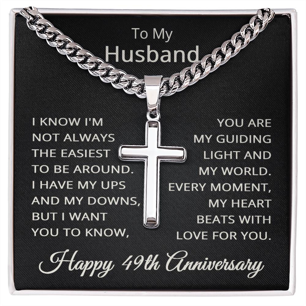 49th Anniversary Necklace for Husband 49 Years Anniversary Jewelry for Him Men Cuban Link Chain with Cross Pendant