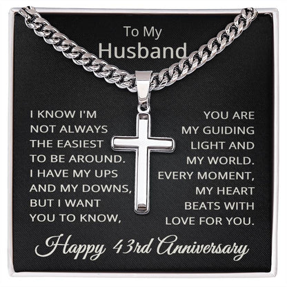 43rd Anniversary Necklace for Husband 43 Years Anniversary Jewelry for Him Men Cuban Link Chain with Cross Pendant