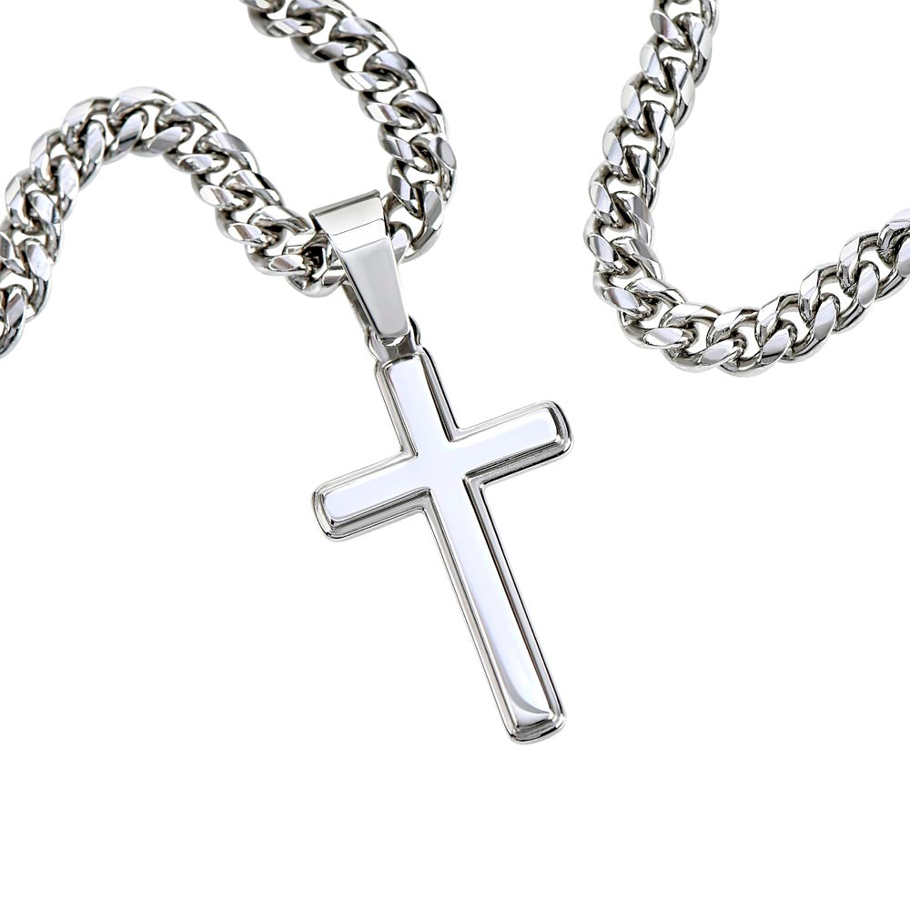 27th Anniversary Necklace for Husband 27 Years Anniversary Jewelry for Him Men Cuban Link Chain with Cross Pendant