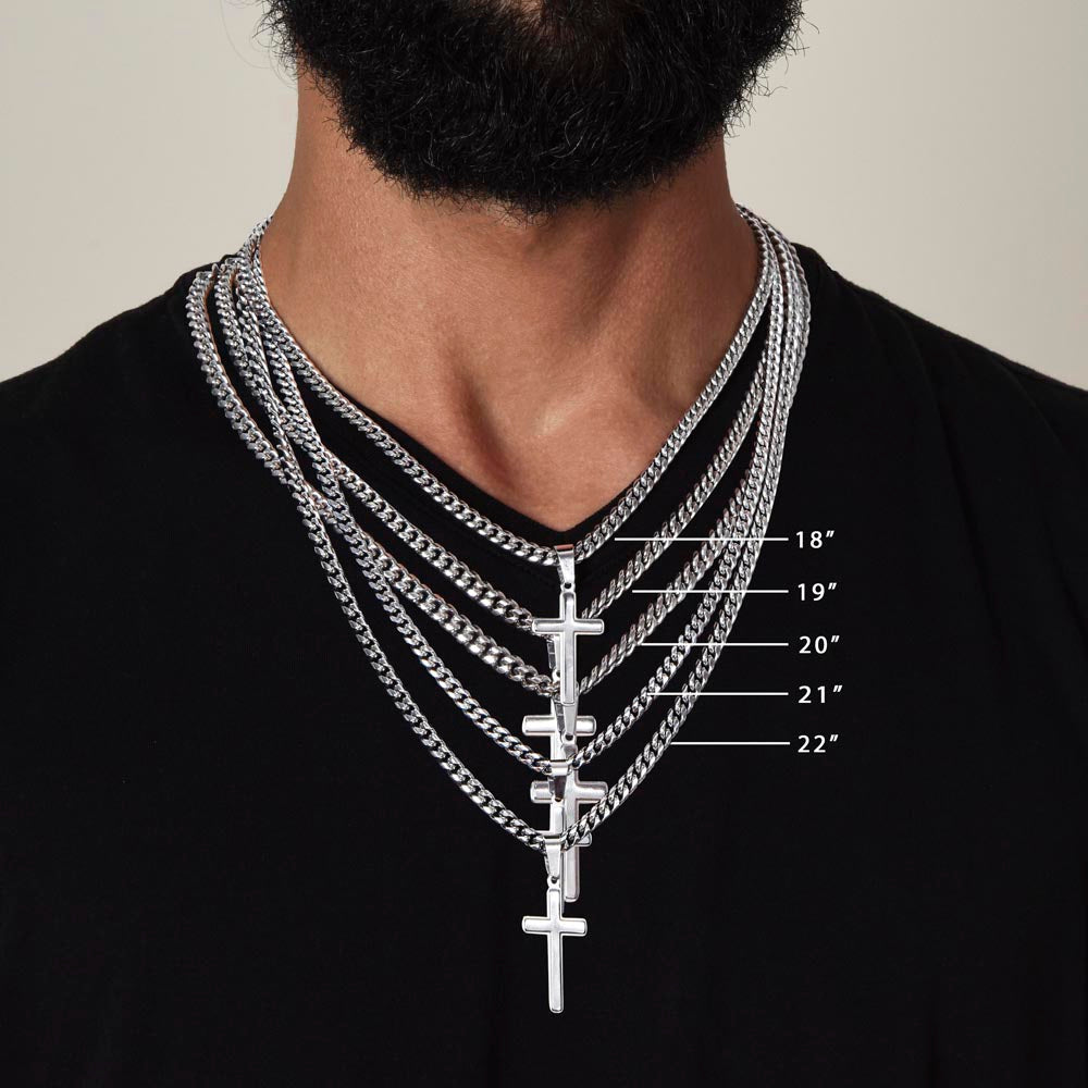 13th Anniversary Necklace for Husband 13 Years Anniversary Jewelry for Him Men Cuban Link Chain with Cross Pendant