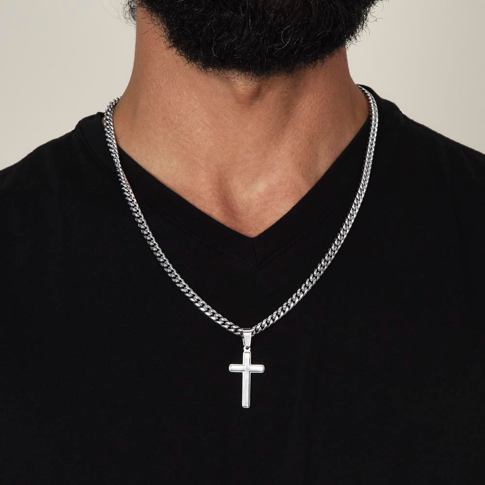 24th Anniversary Necklace for Husband 24 Years Anniversary Jewelry for Him Men Cuban Link Chain with Cross Pendant