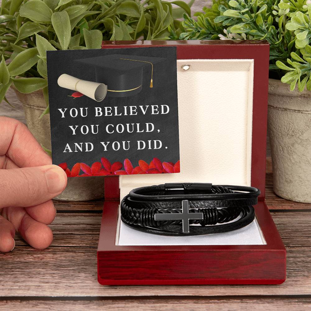 Graduation Bracelet for Him Son Graduation Gift Graduate Gifts for Men You Believed You Could and You Did Christian Graduation Gift Cross Bracelet