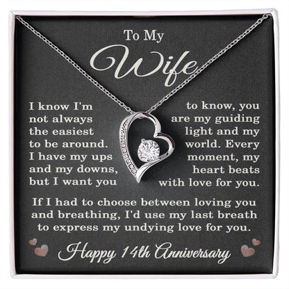 14th Anniversary Necklace for Wife from Husband 14 Years Anniversary Jewelry for Her Women Forever Love Pendant