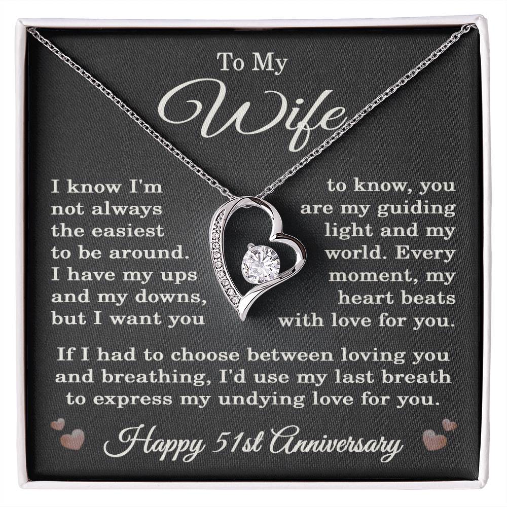 51st Anniversary Necklace for Wife from Husband 51 Years Anniversary Jewelry for Her Women Forever Love Pendant