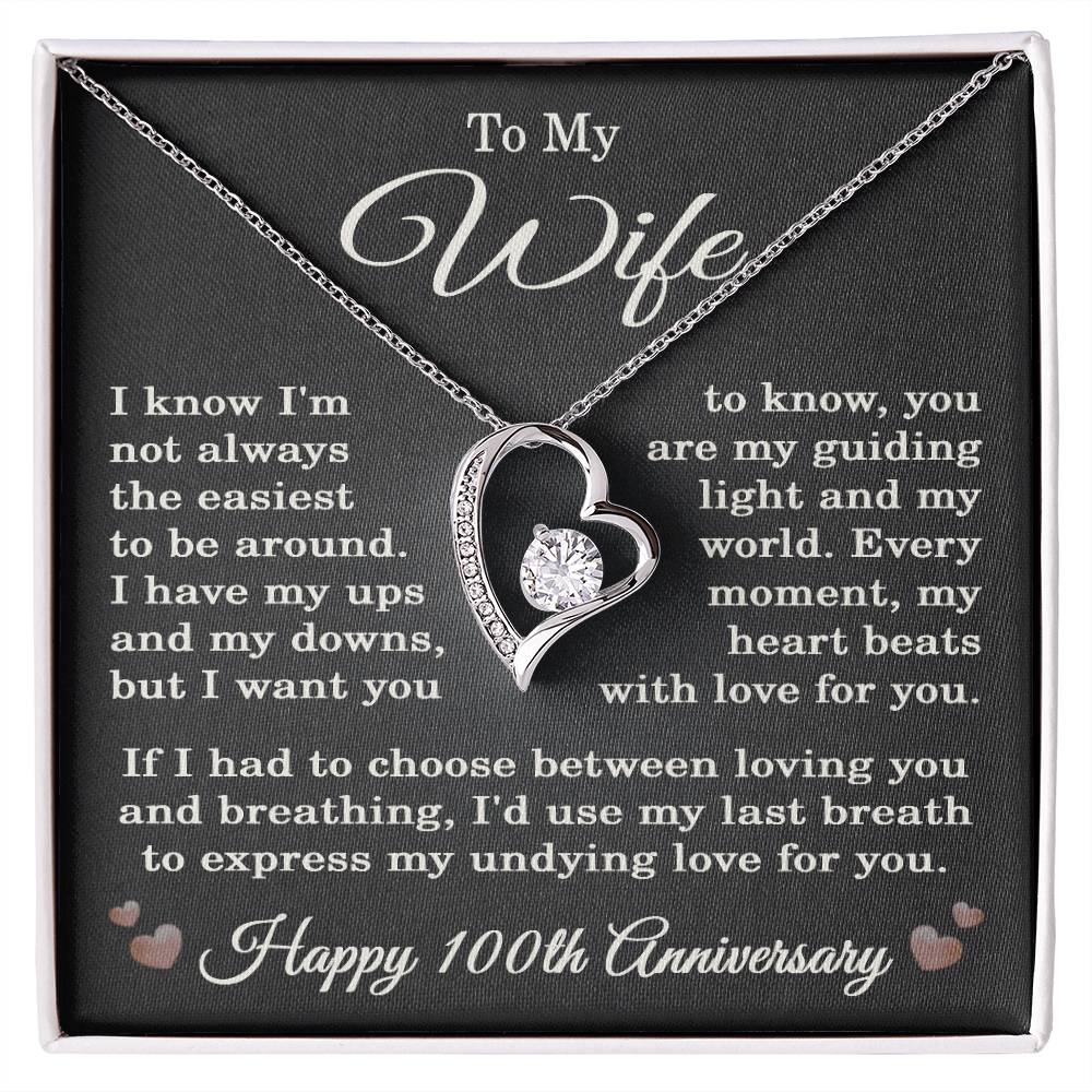 100th Anniversary Necklace for Wife from Husband 100 Years Anniversary Jewelry for Her Women Forever Love Pendant