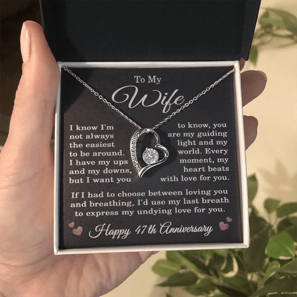 47th Anniversary Necklace for Wife from Husband 47 Years Anniversary Jewelry for Her Women Forever Love Pendant