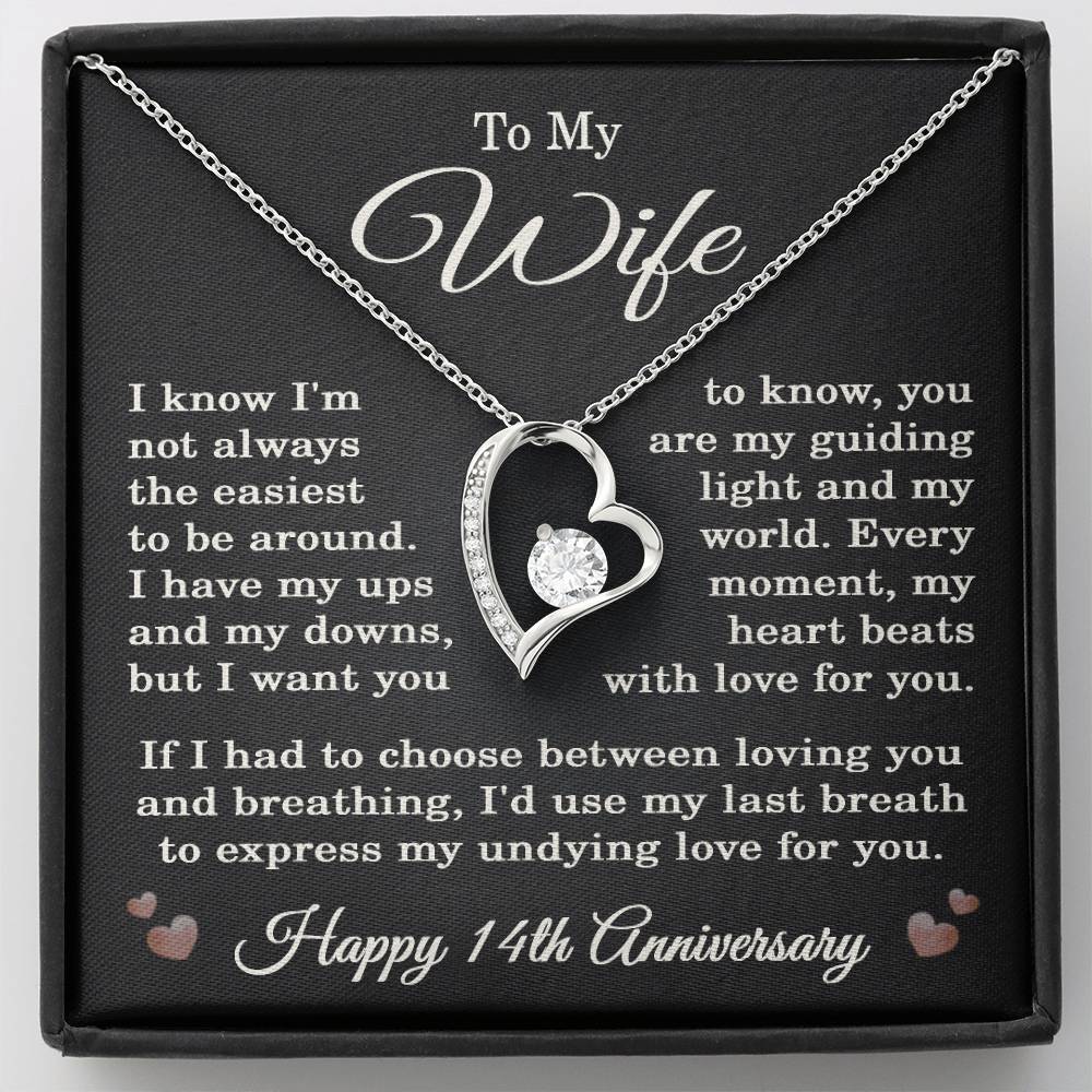 14th Anniversary Necklace for Wife from Husband 14 Years Anniversary Jewelry for Her Women Forever Love Pendant