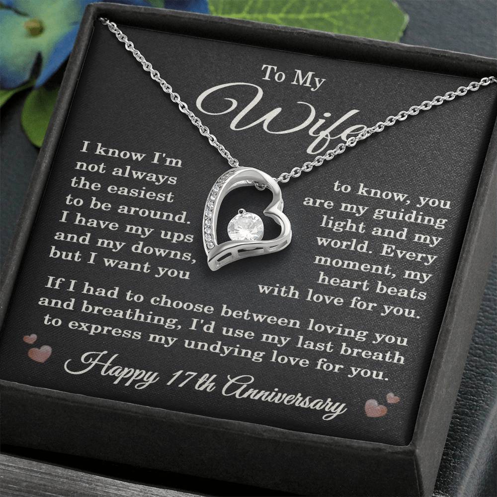 17th Anniversary Necklace for Wife from Husband 17 Years Anniversary Jewelry for Her Women Forever Love Pendant