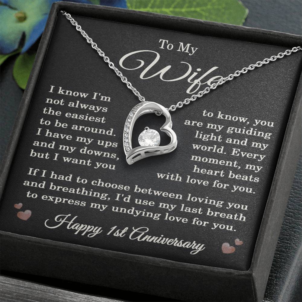 1st Anniversary Necklace for Wife from Husband 1 Year Anniversary Jewelry for Her Women Forever Love Pendant