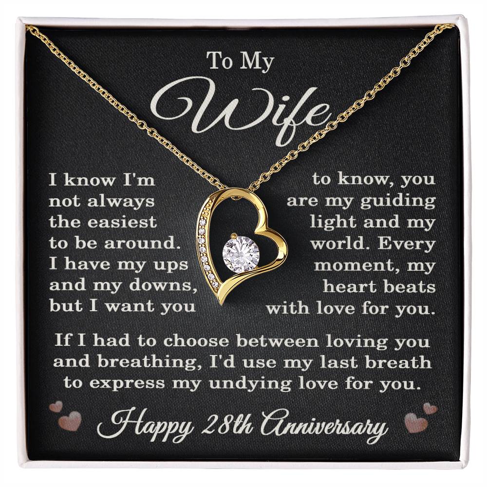 28th Anniversary Necklace for Wife from Husband 28 Years Anniversary Jewelry for Her Women Forever Love Pendant