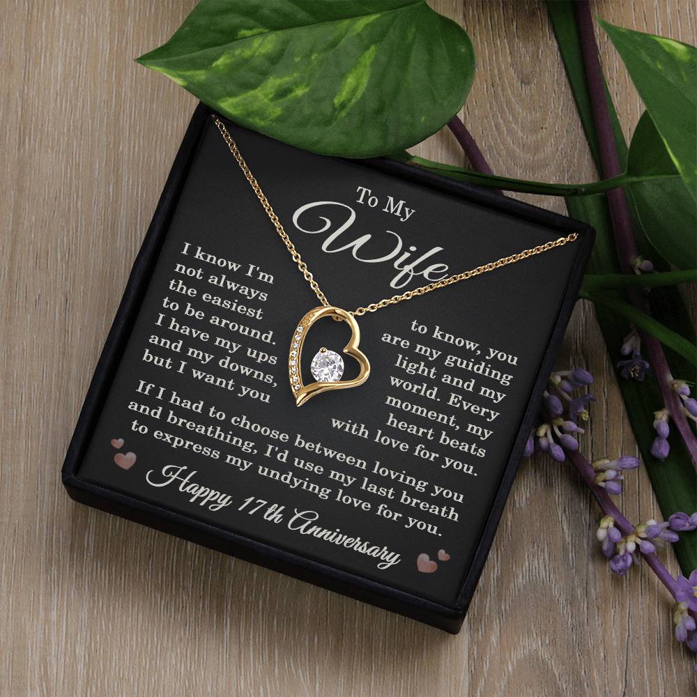 17th Anniversary Necklace for Wife from Husband 17 Years Anniversary Jewelry for Her Women Forever Love Pendant