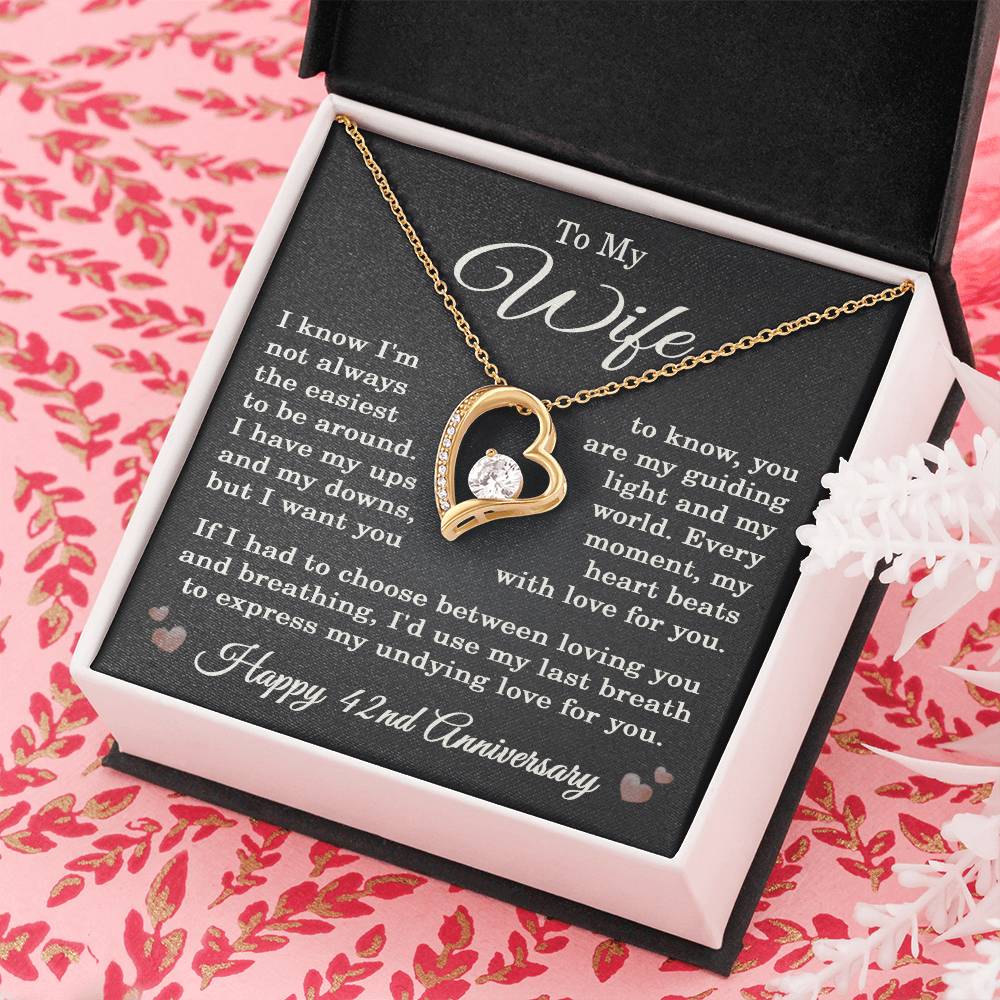 42nd Anniversary Necklace for Wife from Husband 42 Years Anniversary Jewelry for Her Women Forever Love Pendant