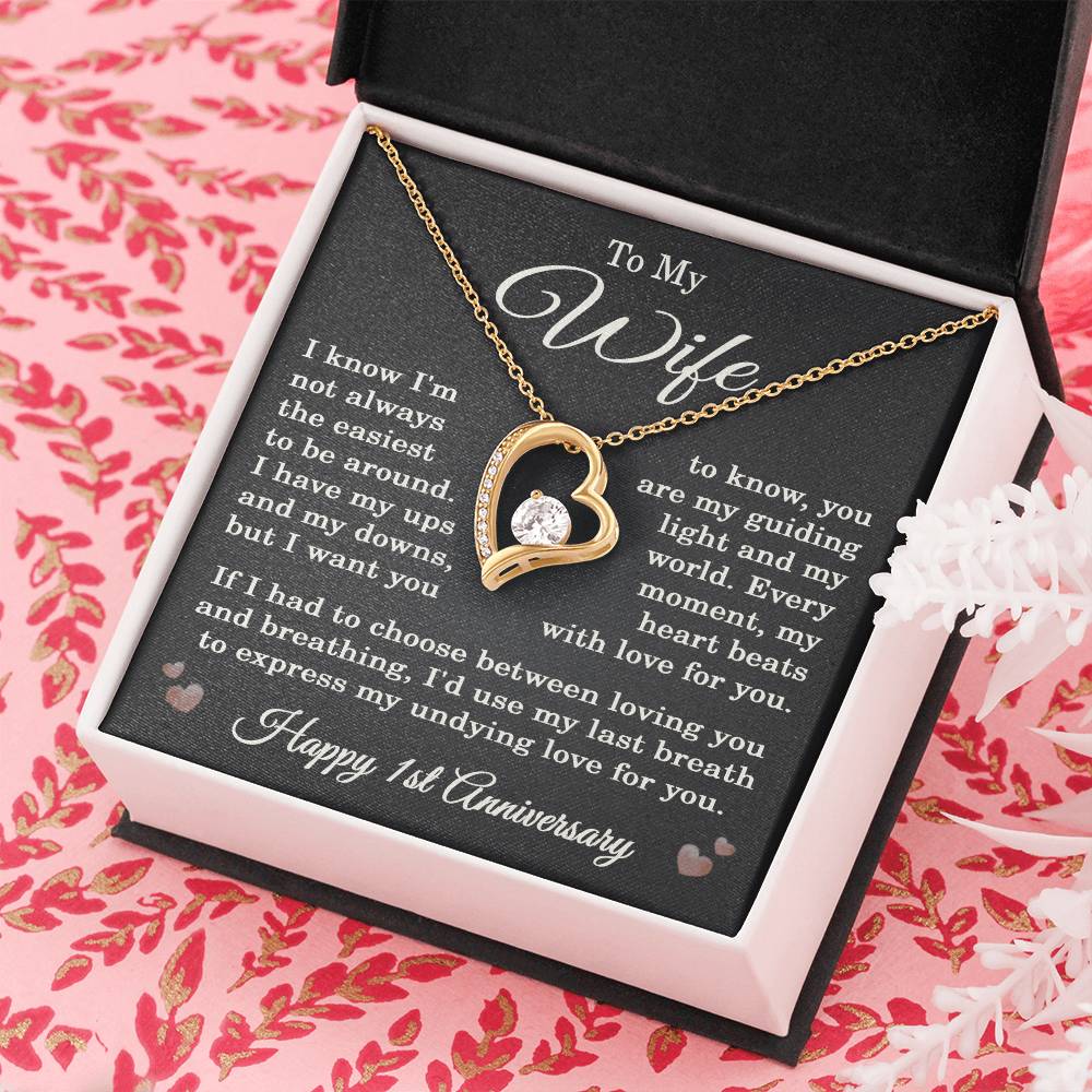 1st Anniversary Necklace for Wife from Husband 1 Year Anniversary Jewelry for Her Women Forever Love Pendant