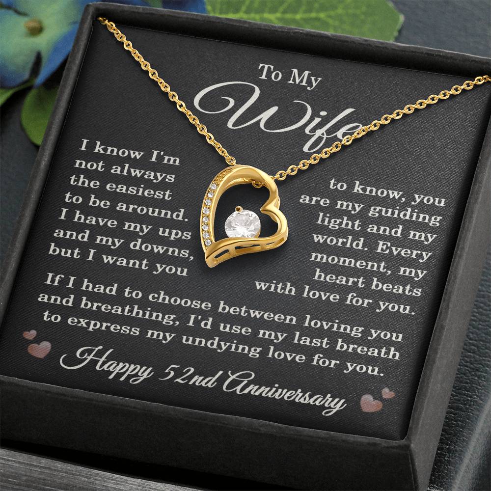 52nd Anniversary Necklace for Wife from Husband 52 Years Anniversary Jewelry for Her Women Forever Love Pendant