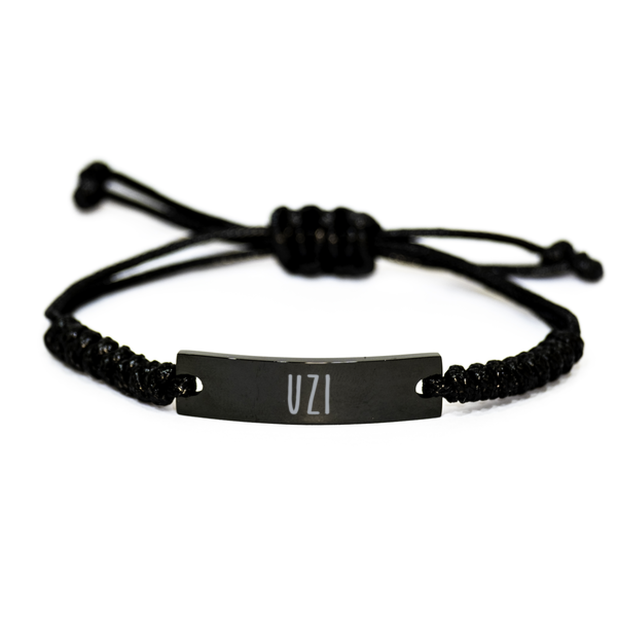 Uzi Bracelet Name Personalized Custom Black Rope Bar Bracelet