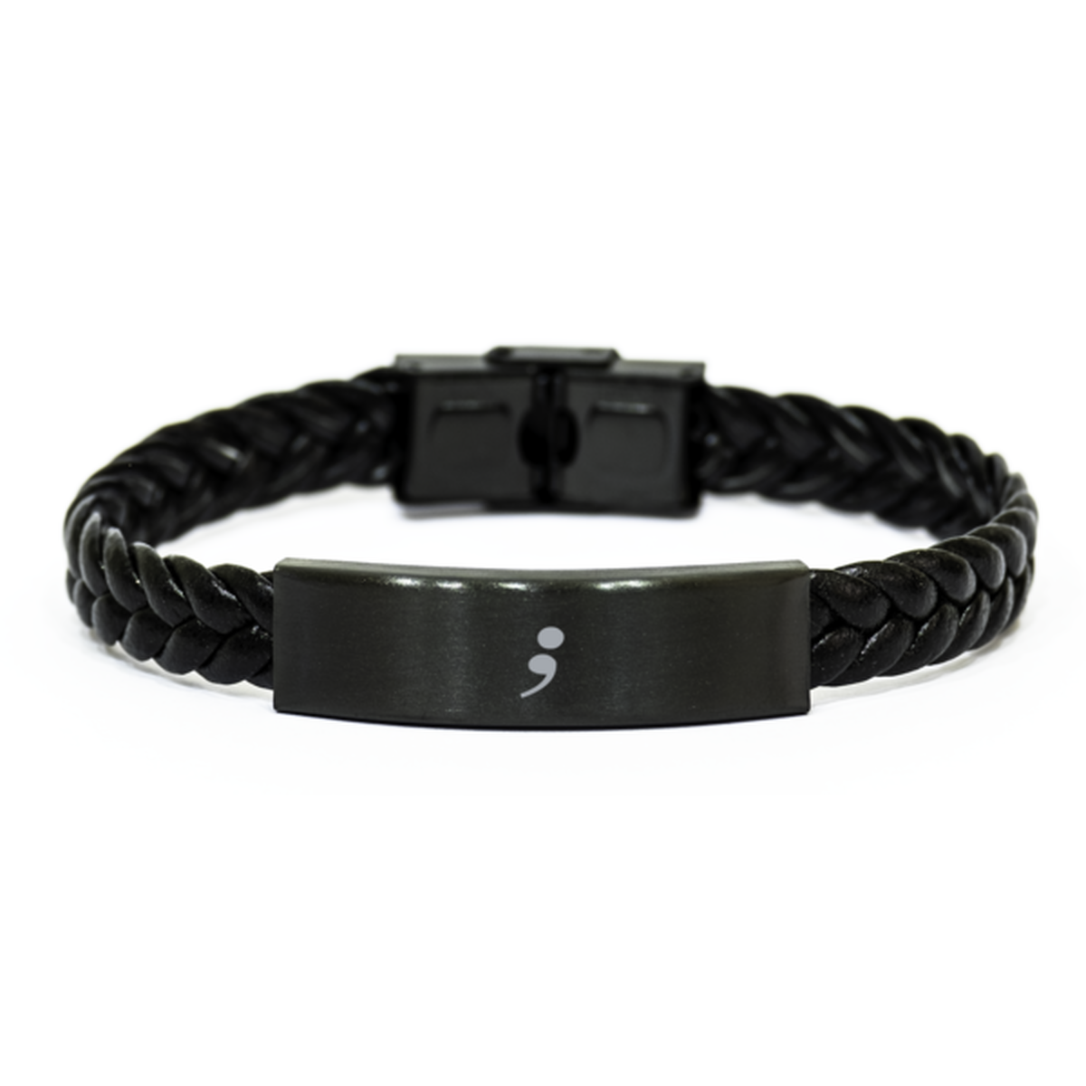 Semi Colon Bracelet Semicolon Black Leather Bracelet for Him Her Men Women