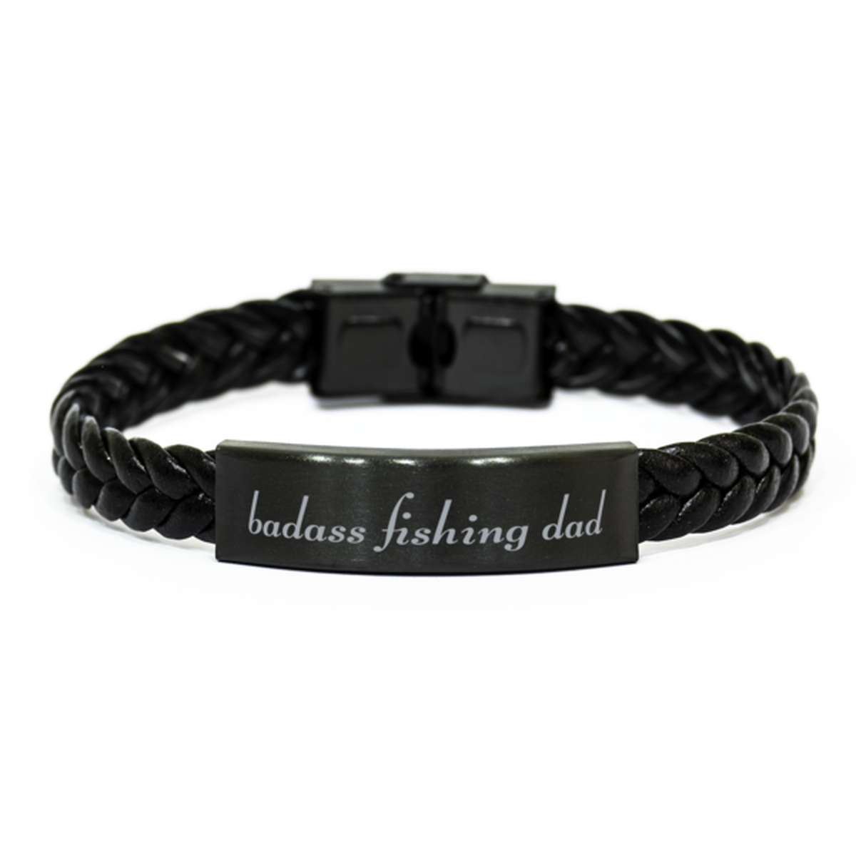 Badass Fishing Dad Bracelet Fathers Day Gift From Daughter Christmas Birthday Black Leather Bracelet