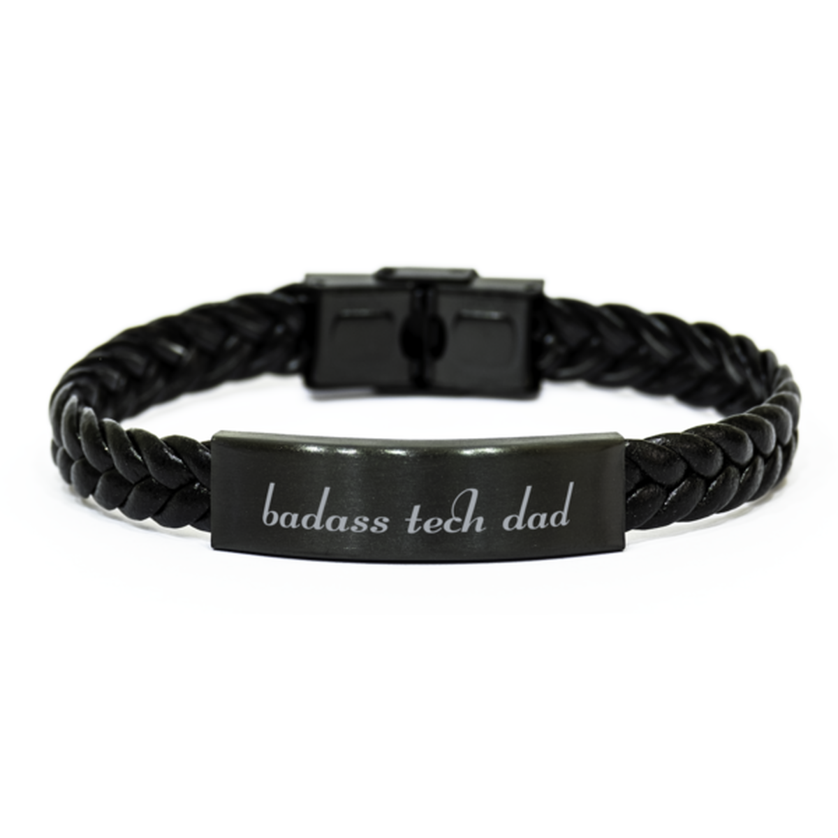 Badass Tech Dad Bracelet Fathers Day Gift From Daughter Christmas Birthday Black Leather Bracelet