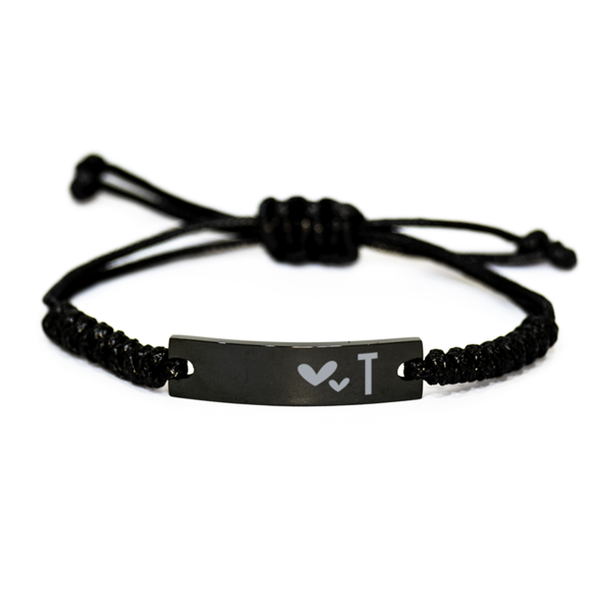 T Initial Bracelet for Men, Christmas Gift for Women, Family Daughter Son Birthday Gift, Black Rope Bracelet for Best Friend