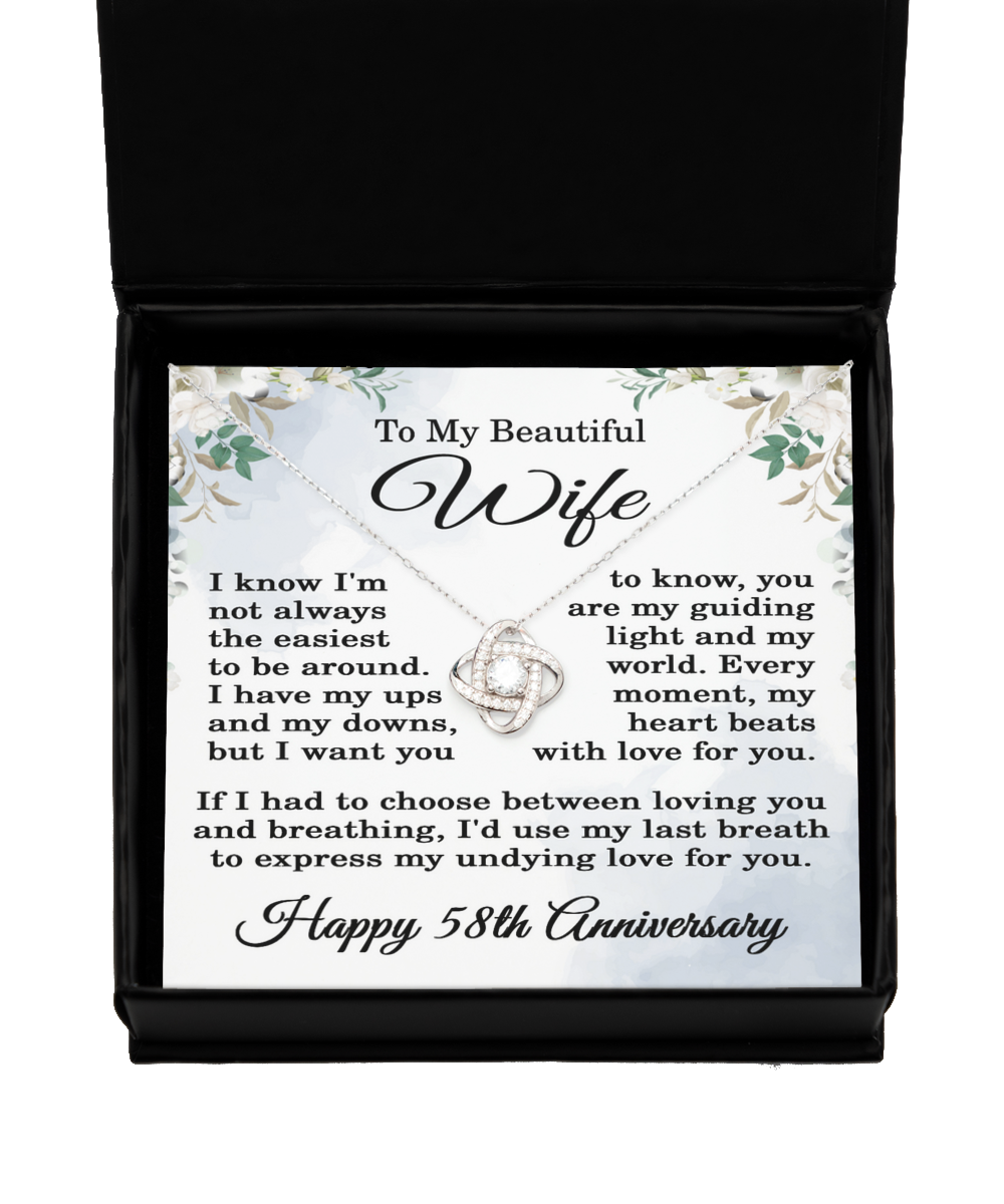 58th Anniversary Necklace To My Beautiful Wife 58 Years Anniversary Jewelry Love Knot Pendant 925 Sterling Silver