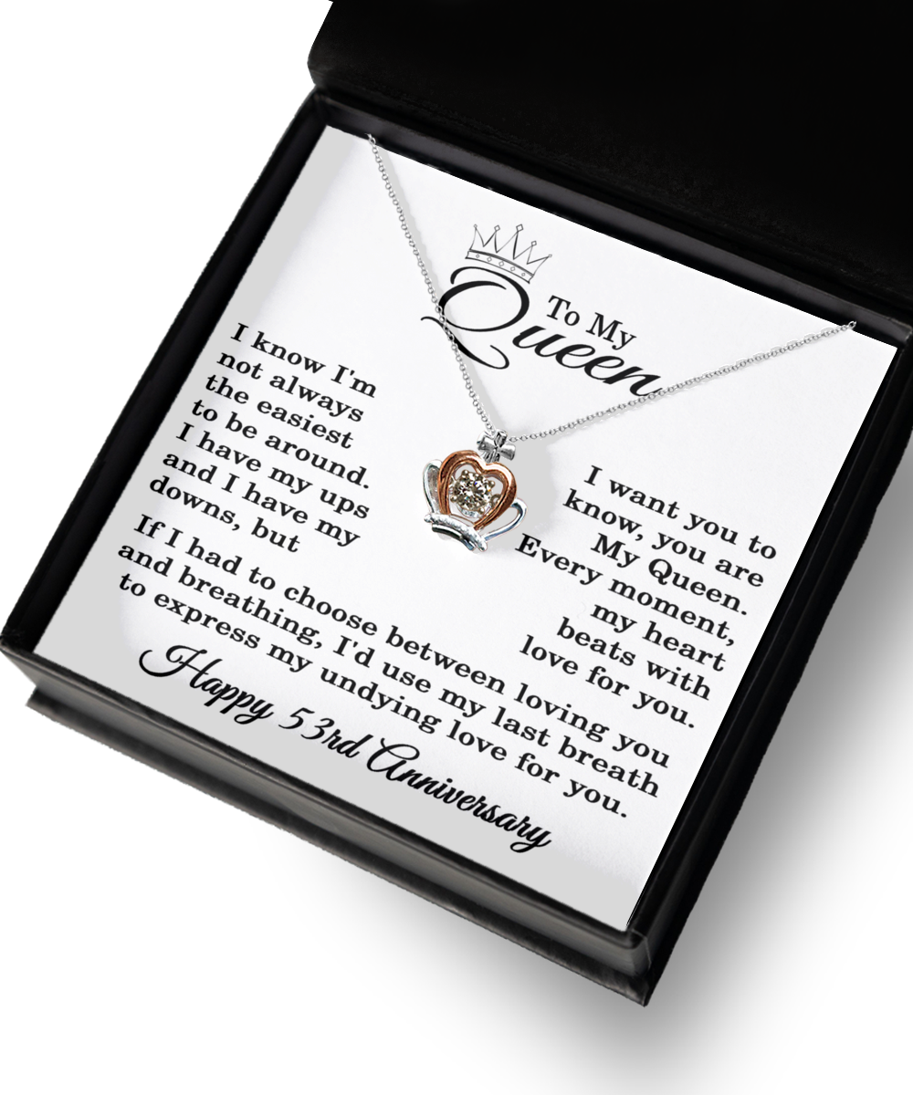 53rd Anniversary Necklace To My Queen 53 Years Anniversary Jewelry Crown Pendant for Wife Girlfriend 925 Sterling Silver