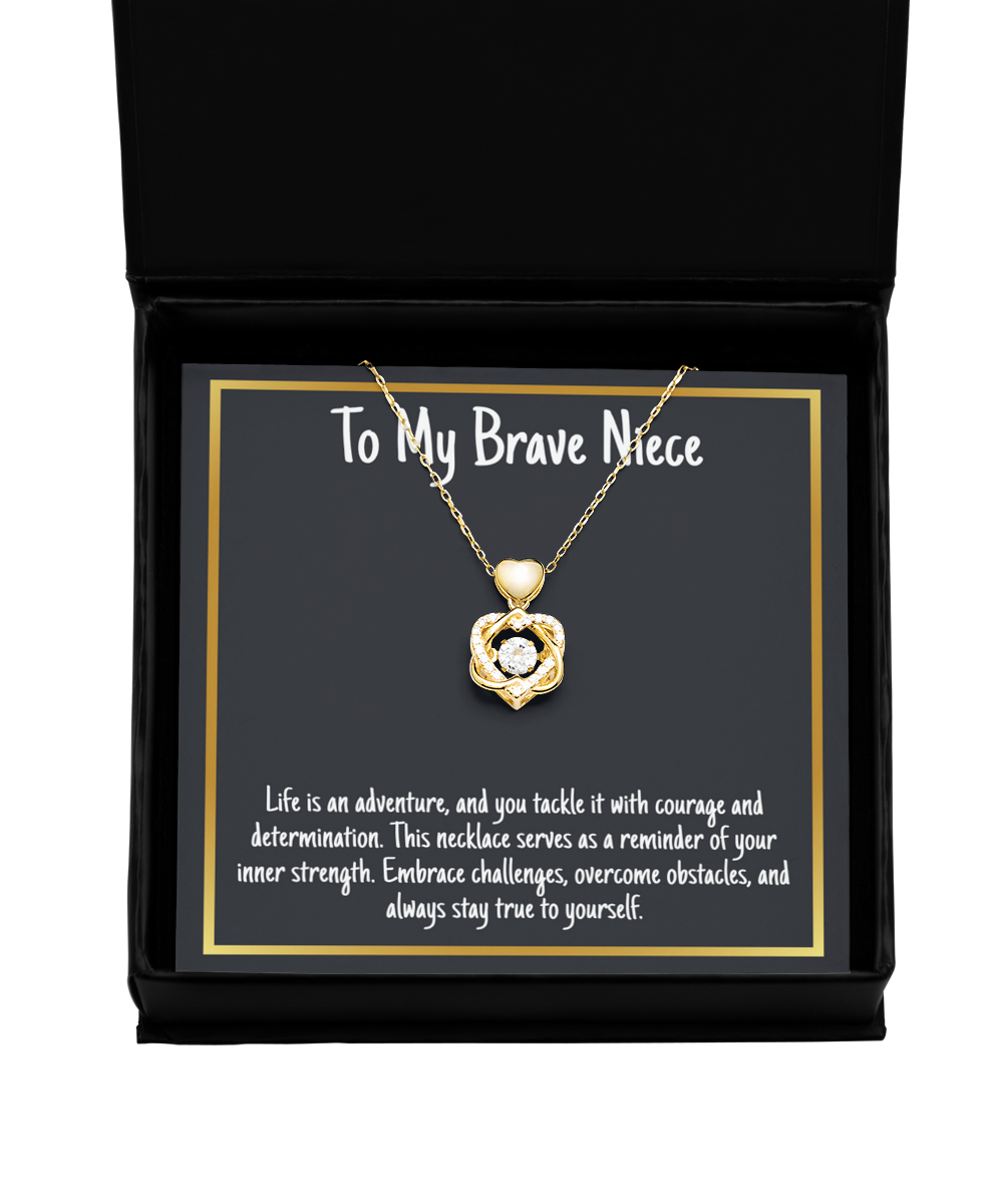 To My Brave Niece Necklace Moving Away Adventure Strength Challenges Heart Knot Necklace