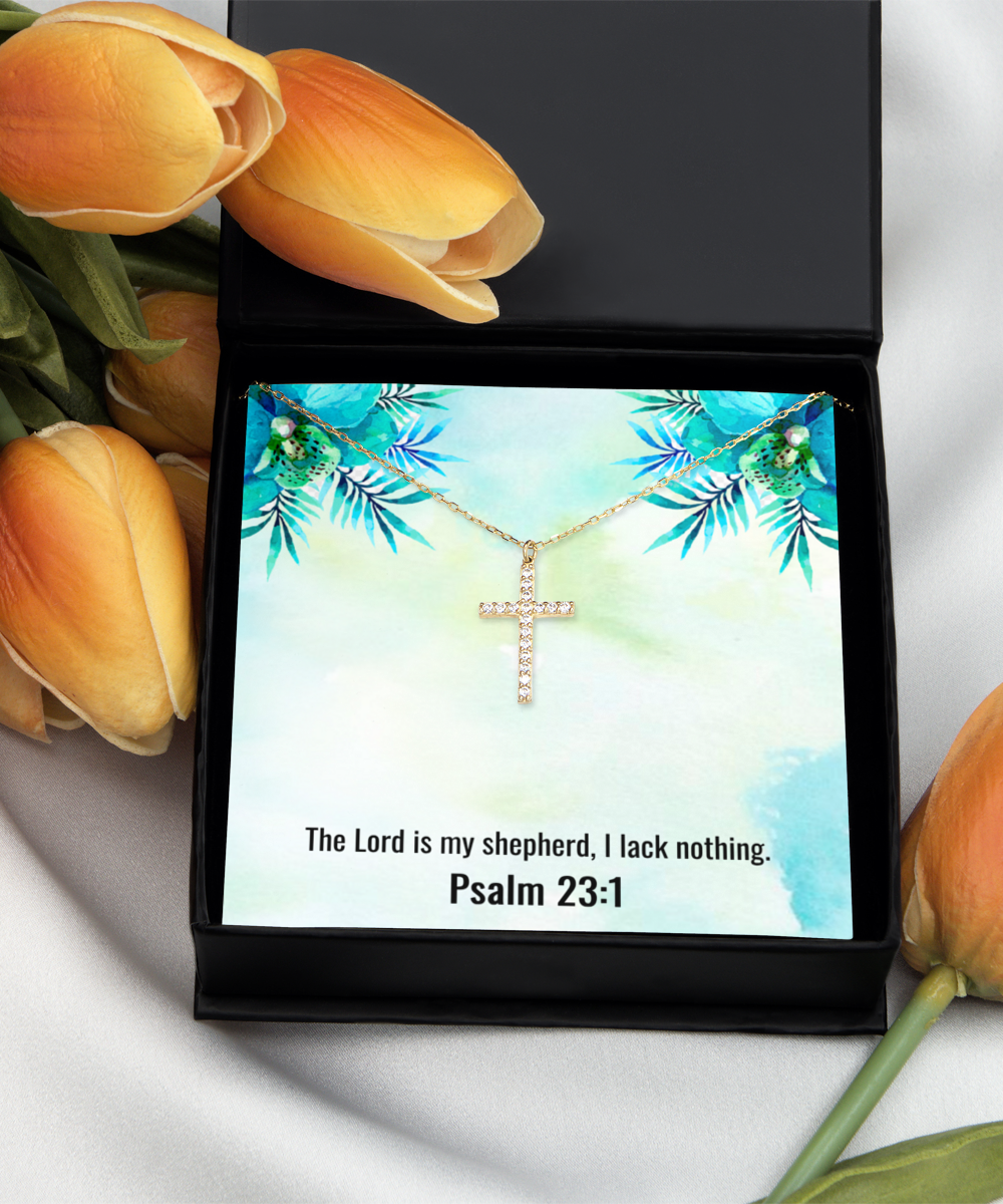 Psalm 23:1 Necklace Psalm 23 1 Gift Bible Verse Jewelry Crystal Gold over Sterling Silver Cross Necklace