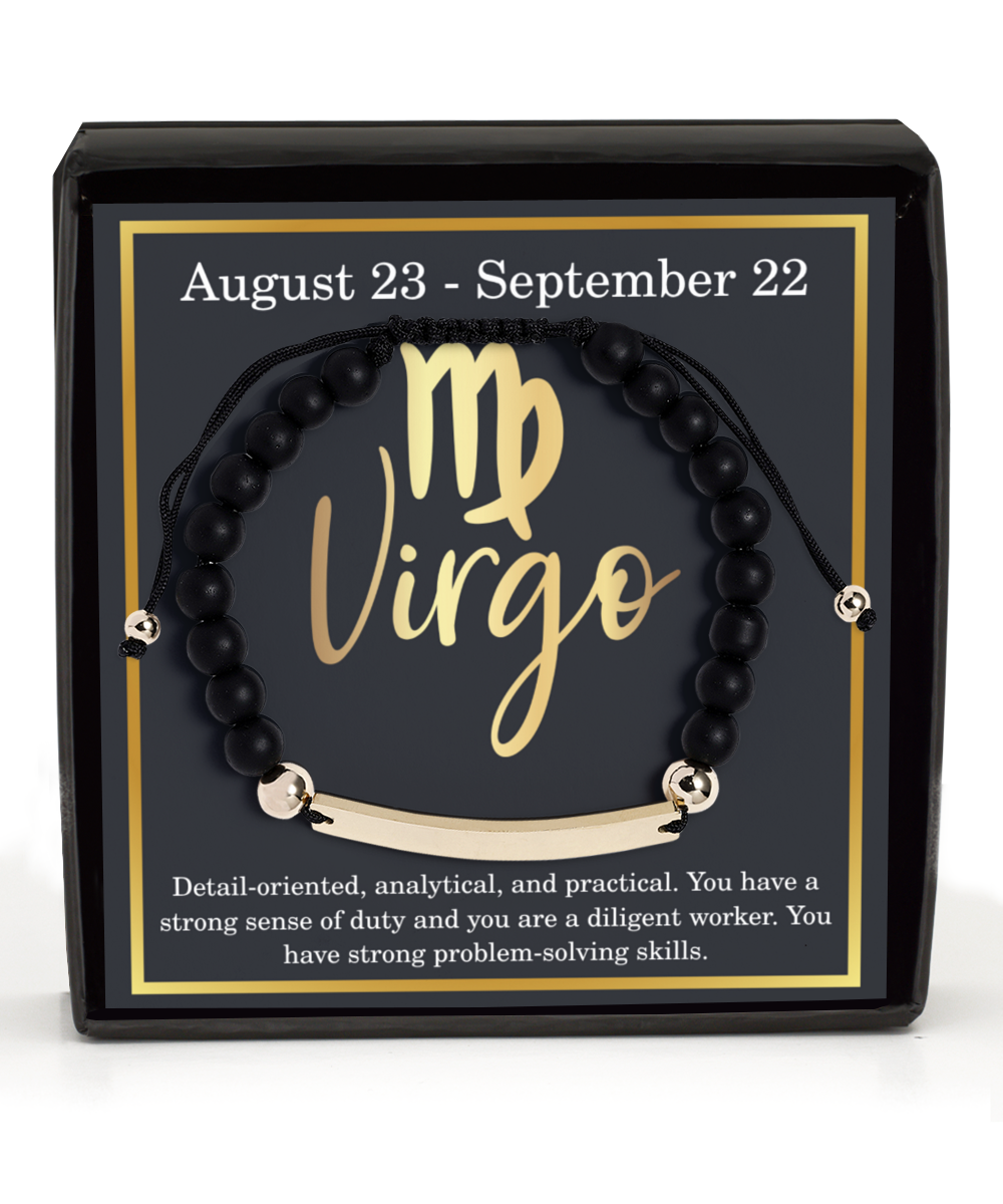 Virgo Bracelet for Men Unisex Virgo Birthday Gift Adjustable Bar Black Beads Bracelet Zodiac Horoscope