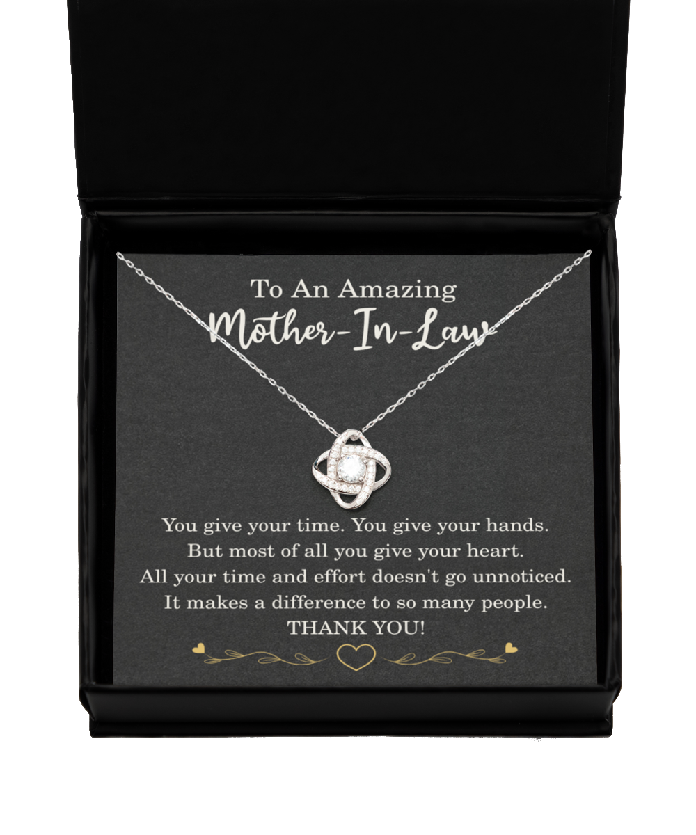 Mother In Law Necklace Birthday Christmas Gift 925 Sterling Silver Love Knot Pendant To My Mother-In-Law on Mothers Day Thank You