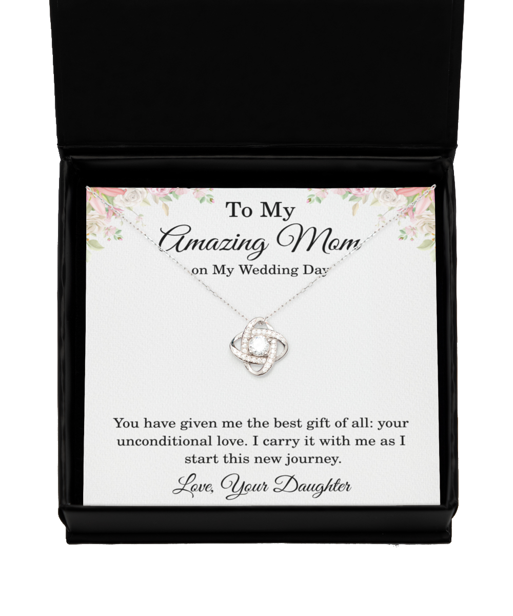 To My Amazing Mom on My Wedding Day Necklace New Journey 925 Sterling Silver Love Knot Pendant Gift from Daughter